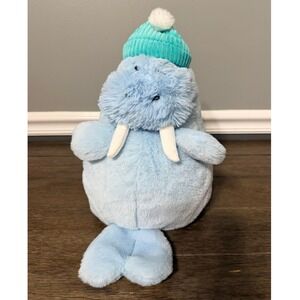 Giggle Scape Blue Walrus Plush Stuffed Animal Teal Corduroy Winter Beanie